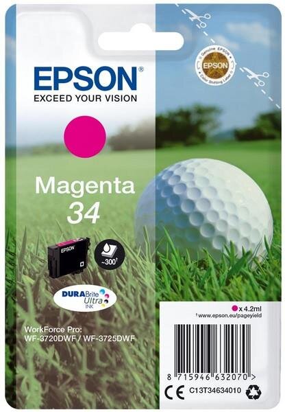 Y-C13T34634010 | Epson Golf ball Singlepack Magenta 34 DURABrite Ultra Ink - Standardertrag - Tinte auf Pigmentbasis - 4,2 ml - 300 Seiten - 1 Stück(e) | C13T34634010 | Tintenpatronen |