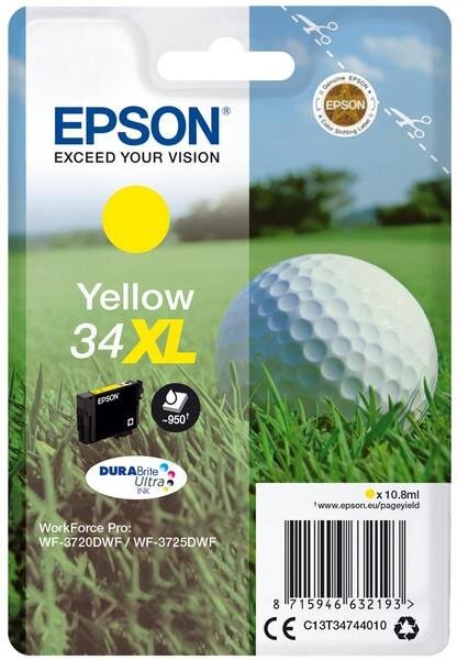 Y-C13T34744010 | Epson Golf ball Singlepack Yellow 34XL DURABrite Ultra Ink - Hohe (XL-) Ausbeute - Tinte auf Pigmentbasis - 10,8 ml - 950 Seiten - 1 Stück(e) | C13T34744010 | Tintenpatronen |