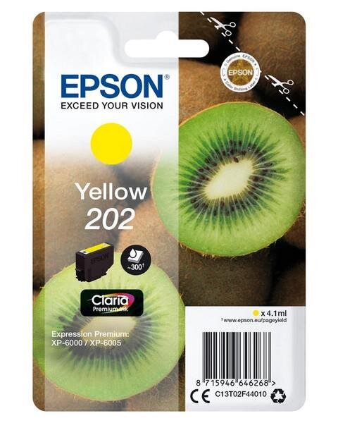 Y-C13T02F44010 | Epson Kiwi Singlepack Yellow 202 Claria Premium Ink - Standardertrag - Tinte auf Pigmentbasis - 4,1 ml - 300 Seiten - 1 Stück(e) | C13T02F44010 | Tintenpatronen |