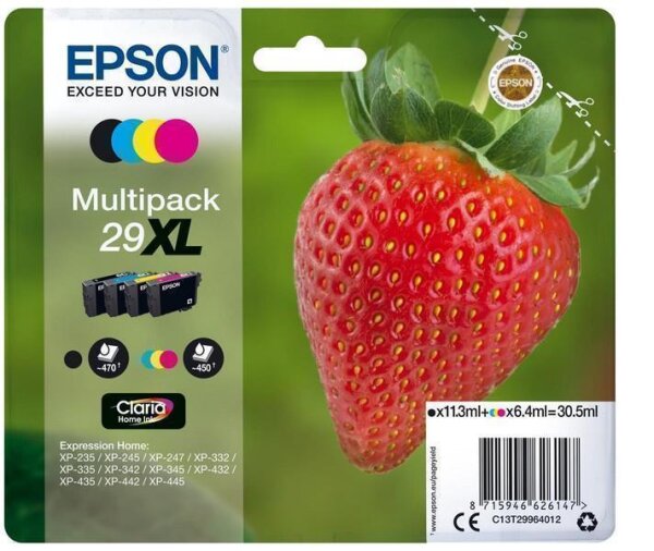 Y-C13T29964012 | Epson Strawberry Multipack 4-colours 29XL Claria Home Ink - Hohe (XL-) Ausbeute - 11,3 ml - 6,4 ml - 470 Seiten - 1 Stück(e) - Multipack | C13T29964012 | Tintenpatronen |