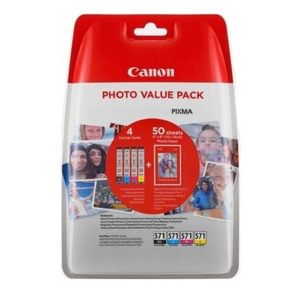 Y-0332C005 | Canon CLI-571XL BK/C/M/Y Tinte mit hoher Reichweite + Fotopapier Value Pack - Standardertrag - Multipack | Herst. Nr. 0332C005 | Tintenpatronen | EAN: 8714574632063 |Gratisversand | Versandkostenfrei in Österrreich