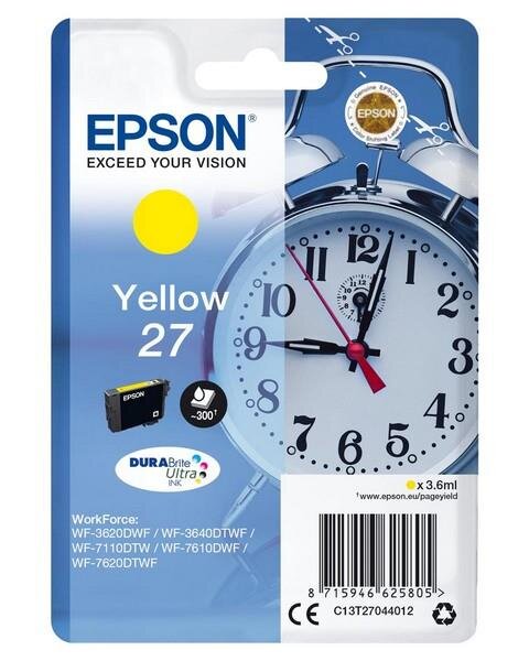 Y-C13T27044012 | Epson Alarm clock Singlepack Yellow 27 DURABrite Ultra Ink - Standardertrag - Tinte auf Pigmentbasis - 3,6 ml - 300 Seiten - 1 Stück(e) | C13T27044012 | Tintenpatronen |
