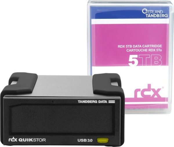 X-8882-RDX | Overland-Tandberg RDX Laufwerkskit mit 5TB Kassette - extern - schwarz - USB3+ - Speicherlaufwerk - RDX-Kartusche - USB 3.2 Gen 1 (3.1 Gen 1) - HDD - UL 60950 - CSA C22.2 No. 60950 - IEC 60950/ EN60950 FCC 47CFR - part 15 - class B - CISPR22