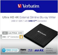Verbatim Slimline Blu-ray Writer USB 3.1 GEN 1 USB-C Ultra HD 4K