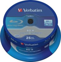 1x25 Verbatim BD-R Blu-Ray 25GB 6x Speed Datalife No-ID...