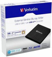 Verbatim Slimline Blu-ray Writer USB 3.1 GEN 1 USB-C...