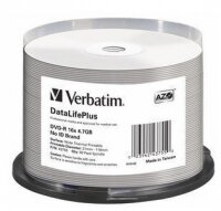 1x50 Verbatim DVD-R 4,7GB 16x white wide thermal print. NO-ID