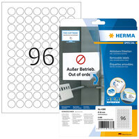 I-4386 | HERMA Ablösbare Etiketten A4 Ø 20 mm rund weiß Movables/ablösbar Papier matt 2400 St. - Weiß - Selbstklebendes Druckeretikett - A4 - Papier - Laser/Inkjet - Entfernbar | 4386 | Verbrauchsmaterial