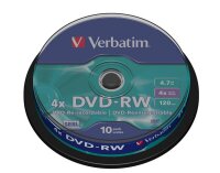 1x10 Verbatim DVD-RW 4,7GB 4x Speed, matt silver Cakebox