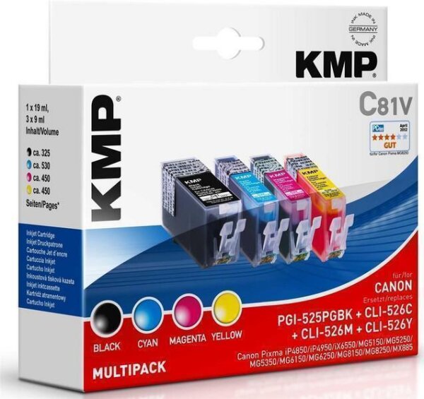 KMP C81V - Tinte auf Pigmentbasis - Schwarz - Cyan - Magenta - Gelb - Multi pack - Canon Pixma IP 4850 - IP 4950 - IX 6550 - MG 5240 - MG 5250 - MG 5340 - MG 5350 - MG 6150 - MG 6250 - MG... - 1 Stück(e) - Tintenstrahldrucker