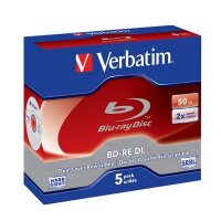 1x5 Verbatim BD-RE Blu-Ray 50GB 2x Speed, White Blue...