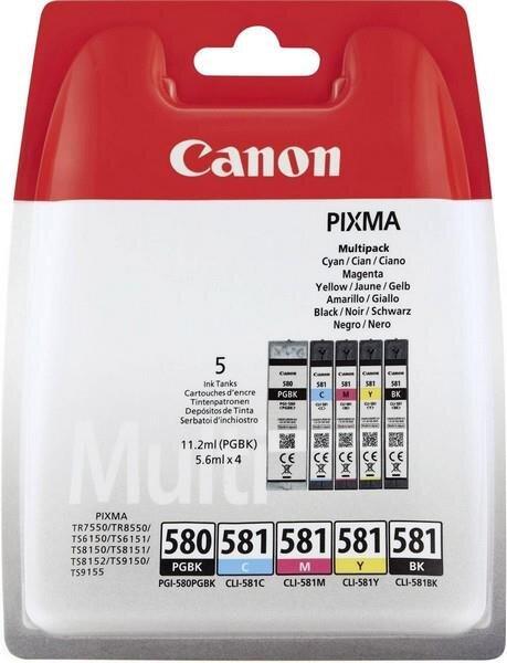 Canon PGI-580BK/CLI-581 BK/C/M/Y Pigment- und Farbstofftinte Multipack - 11,2 ml - 5,6 ml - Multipack
