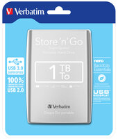 Verbatim Portables Festplattenlaufwerk Store n Go USB 3.0 - 1 TB - Silber - 1000 GB - 2.5 Zoll - 3.2 Gen 1 (3.1 Gen 1) - Silber