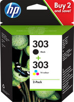 HP 303 2er-Pack Schwarz/Cyan/Magenta/Gelb Original Tintenpatronen - Standardertrag - Tinte auf Pigmentbasis - Tinte auf Farbstoffbasis - 4 ml - 4 ml - 2 Stück(e)