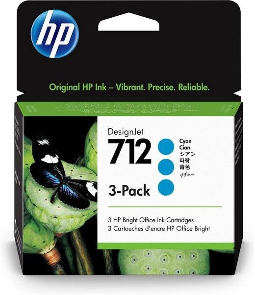 Y-3ED77A | HP 712 3er-Pack Cyan DesignJet Druckerpatronen - 29 ml - Standardertrag - Tinte auf Farbstoffbasis - 29 ml - 3 Stück(e) - Kombi-Packung | 3ED77A | Verbrauchsmaterial