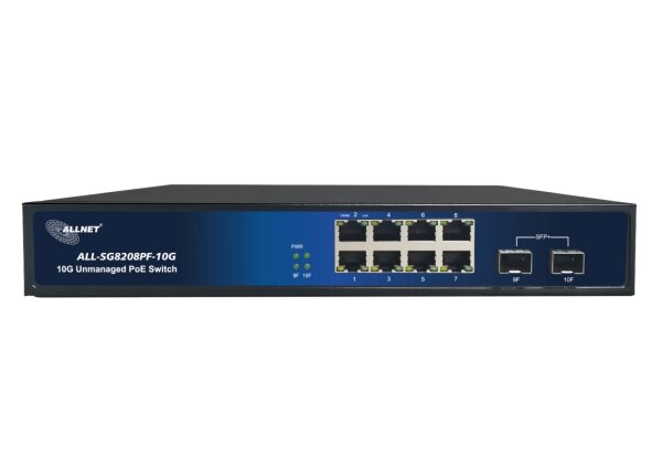 L-ALL-SG8208PF-10G | ALLNET Switch unmanaged 8 Port Gigabit 150W 8x PoE+ 2 x SFP+ Lüfterlos - Switch - Kupferdraht | ALL-SG8208PF-10G | Netzwerktechnik