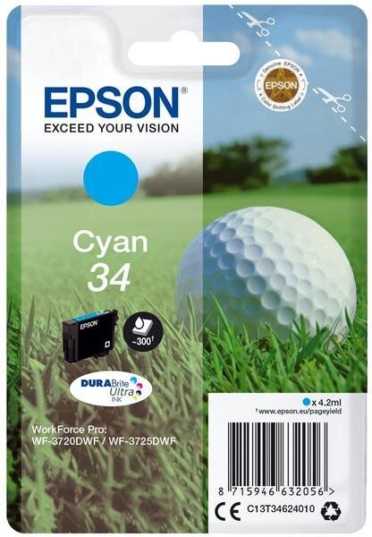 Y-C13T34624010 | Epson Golf ball Singlepack Cyan 34 DURABrite Ultra Ink - Standardertrag - 4,2 ml - 300 Seiten - 1 Stück(e) | C13T34624010 | Verbrauchsmaterial