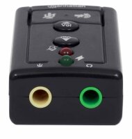 P-152341 | Manhattan Hi-Speed USB 2.0 - 3D 7.1 Sound Adapter - Kompakter USB 2.0-Adapter als externer Soundkartenersatz - 3,5 mm-Klinkenbuchsen für Audio und Mikrofon - 7.1-Channel Virtual 3D Surround Sound - interner Verstärker und Lautstärkeregelung - 7
