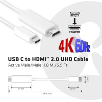 P-CAC-1514 | Club 3D USB C auf HDMI 2.0 UHD Kabel Aktiv S/S 1.8m/5.91ft | Herst. Nr. CAC-1514 | Kabel / Adapter | EAN: 8719214470791 |Gratisversand | Versandkostenfrei in Österrreich