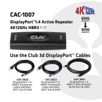 P-CAC-1007 | Club 3D DisplayPort 1.4 Active Repeater 4K120Hz HBR3 F/F - displayport - displayport - Schwarz | Herst. Nr. CAC-1007 | Kabel / Adapter | EAN: 8719214471590 |Gratisversand | Versandkostenfrei in Österrreich