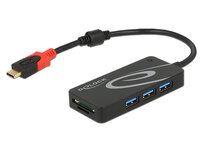 P-62900 | Delock HUB USB 3.0 USB Type-C > 3 Port extern - USB 3.2 Gen 1 (3.1 Gen 1) Type-C - USB 3.2 Gen 1 (3.1 Gen 1) Type-A - MMC,MMC Mobile,MMCmicro,MicroSD (TransFlash),MicroSDHC,MicroSDXC,MiniSD,MiniSDHC,RS-MMC,SD,SDHC,SDXC - 5000 Mbit/s - Schwarz -