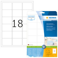 HERMA Adressetiketten Premium A4 63.5x46.6 mm weiß Papier matt 450 St. - Weiß - Papier - Laser/Inkjet - Matte - Dauerhaft - Abgerundetes Rechteck