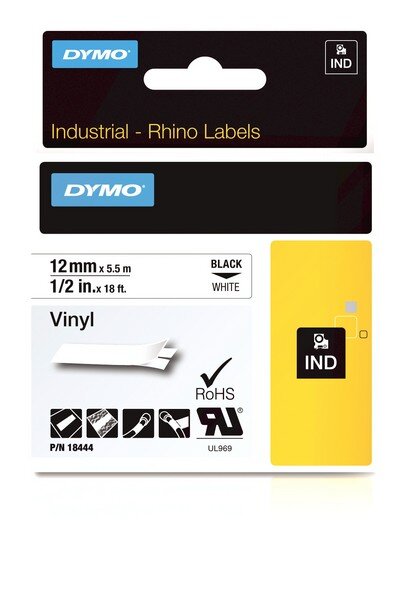 Dymo IND Vinyletiketten- 12mm x 5,5m - Schwarz auf weiss - 1 Stück(e) - Mehrfarbig - Direkt Wärme - Vinyl - -40 - 80 °C