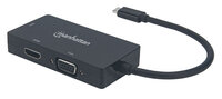 Manhattan USB-C 3-in-1 Multiport A/V-Konverter - USB Typ C-Stecker auf DVI- - HDMI- oder VGA-Buchse - 4K@30Hz auf HDMI-Port - 1080p auf VGA- und DVI-Ports - schwarz - 3840 x 2160 Pixel