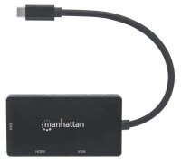 P-152983 | Manhattan USB-C 3-in-1 Multiport A/V-Konverter - USB Typ C-Stecker auf DVI- - HDMI- oder VGA-Buchse - 4K@30Hz auf HDMI-Port - 1080p auf VGA- und DVI-Ports - schwarz - 3840 x 2160 Pixel | 152983 | USB-Hubs |
