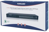 Intellinet 24-Port Web-Managed Gigabit Ethernet Switch mit 2 SFP-Ports - 24 x 10/100/1000 Mbit/s RJ45 Ports + 2 x SFP - IEEE 802.3az Energy Efficient Ethernet - SNMP - QoS - VLAN - ACL - 19" Rackmount - Managed - Gigabit Ethernet (10/100/1000) - Vollduple