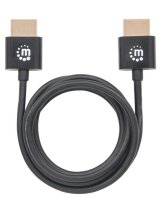 Manhattan Ultradünnes High Speed HDMI-Kabel mit Ethernet-Kanal - HEC - ARC - 3D - 4K - HDMI-Stecker auf HDMI-Stecker - geschirmt - schwarz - 1 m - 1 m - HDMI Typ A (Standard) - HDMI Typ A (Standard) - 3D - 18 Gbit/s - Schwarz