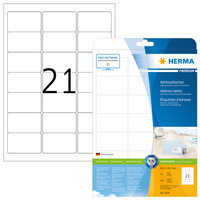 HERMA Adressetiketten Premium A4 63.5x38.1 mm weiß Papier matt 525 St. - Weiß - Papier - Laser/Inkjet - Matte - Dauerhaft - Abgerundetes Rechteck