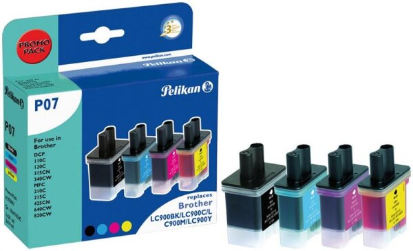 Pelikan P07 - Tinte auf Pigmentbasis - Schwarz - Cyan - Magenta - Gelb - Brother DCP-110C - 115C - 120C - 310CN - 315CN - 340CW - Fax-1835C - 1840C - 1940CN - 2440C - MFC-210C,... - 4 Stück(e) - Tintenstrahldrucker - LC900 bk,c,m,y