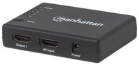 Manhattan 4K kompakter 4-Port HDMI-Splitter - 4K@30Hz - Stromversorgung über Netzteil - schwarz - HDMI - 4x HDMI - 4096 x 2160 Pixel - Schwarz - Kunststoff - 15 m
