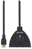 Manhattan 4K 3-Port HDMI-Switch - 4K@60Hz - Stromversorgung über USB - integriertes Kabel - schwarz - HDMI - Schwarz - Kunststoff - 60 Hz - 10 m - 480i,480p,576i,576p,720p,1080i,1080p