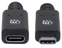P-355230 | Manhattan SuperSpeed+ USB-C Verlängerungskabel - USB 3.1 Gen2 - Typ C-Stecker auf Typ C-Buchse - 10 Gbit/s - 5 A - 0,5 m - schwarz - 0,5 m - USB C - USB C - USB 3.2 Gen 2 (3.1 Gen 2) - 10000 Mbit/s - Schwarz | 355230 | Kabel / Adapter |