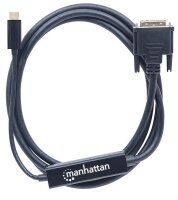P-152457 | Manhattan USB Typ C auf DVI-Adapterkabel - Konvertiert das DP Alternate-Mode-Signal in ein DVI 1080p-Ausgangssignal - 2 m - schwarz - 2 m - USB Typ-C - DVI - Männlich - Männlich - Gerade | 152457 | Kabel / Adapter |