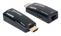 Manhattan 1080p HDMI over Ethernet Extender Kit in kompaktem Format - HDMI-Signalverlängerung mit 1080p@60Hz bis zu 60 m über ein einzelnes Cat6-Netzwerkkabel - Sender- und Empfängermodul - Power over Cable - ultrakompaktes Format - schwarz - AV-Sender &