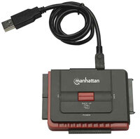 Manhattan Hi-Speed USB 2.0 auf SATA/IDE Adapter - 3-in-1-Adapter mit Backup auf Knopfdruck - USB Typ-A - SATA - Schwarz - SATA 1.0 FCC CE EuP WEEE - 12 V - 70 mm