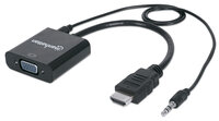 Manhattan HDMI auf VGA Konverter - HDMI-Stecker auf VGA-Buchse - mit Audio - optionaler USB Micro-B-Stromport - schwarz - 0,3 m - HDMI + 3.5mm - VGA (D-Sub) - Männlich - Weiblich - Gerade