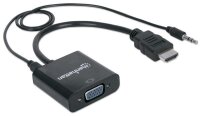 P-151450 | Manhattan HDMI auf VGA Konverter - HDMI-Stecker auf VGA-Buchse - mit Audio - optionaler USB Micro-B-Stromport - schwarz - 0,3 m - HDMI + 3.5mm - VGA (D-Sub) - Männlich - Weiblich - Gerade | 151450 | Kabel / Adapter |