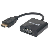 Manhattan HDMI auf VGA-Konverter - HDMI-Stecker auf VGA-Buchse - optionaler USB Micro-B-Stromport - schwarz - Polybag-Verpackung - 0,3 m - HDMI Typ A (Standard) - VGA (D-Sub) - Männlich - Weiblich - Gerade
