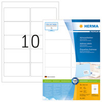 HERMA Adressetiketten Premium A4 96x50.8 mm weiß Papier matt 1000 St. - Weiß - Papier - Laser/Inkjet - Matte - Dauerhaft - Abgerundetes Rechteck