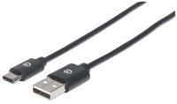 Manhattan USB 2.0 Typ C-Kabel - Typ A-Stecker auf Typ C-Stecker - 480 Mbit/s - 3 m - schwarz - 3 m - USB C - USB A - USB 2.0 - 480 Mbit/s - Schwarz