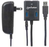 Manhattan 4-Port USB 3.2 Gen 1 Hub - USB-A-Stecker auf 4 x USB-A Buchse - 5 Gbit/s Datenübertragungsrate - Stromversorgung über Netzteil oder USB - USB 3.2 Gen 1 (3.1 Gen 1) Type-A - USB 3.2 Gen 1 (3.1 Gen 1) Type-A - 5000 Mbit/s - Schwarz - Kunststoff -