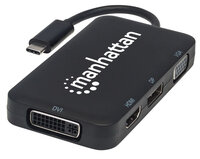 Manhattan USB-C 4-in-1 Audio/Video-Konverter - USB 3.1 Typ C-Stecker auf HDMI-/DisplayPort-/VGA-/DVI-Buchse - schwarz - USB Typ-C - Schwarz - Acrylnitril-Butadien-Styrol (ABS) - 96 mm - 250 mm - 51 mm