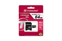 Transcend Premium - Flash-Speicherkarte (microSDHC/SD-Adapter inbegriffen) - 64 GB