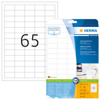 HERMA Adressetiketten Premium A4 38.1x21.2 mm runde Ecken weiß Papier matt 1625 St. - Weiß - Papier - Laser/Inkjet - Matte - Dauerhaft - Abgerundetes Rechteck