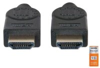 P-354837 | Manhattan Zertifiziertes Premium High Speed HDMI-Kabel mit Ethernet-Kanal - 4K@60Hz - HEC - ARC - 3D - 18 Gbit/s Bandbreite - HDMI-Stecker auf HDMI-Stecker - geschirmt - schwarz - 1 m - 1 m - HDMI Typ A (Standard) - HDMI Typ A (Standard) - 3D -