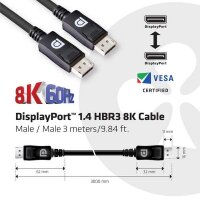 P-CAC-1060 | Club 3D DisplayPort 1.4 HBR3 8K (DSC) Kabel St./St. 3m VESA zertifiziert | Herst. Nr. CAC-1060 | Kabel / Adapter | EAN: 8719214471095 |Gratisversand | Versandkostenfrei in Österrreich